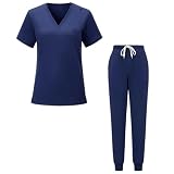 BSBUY Uniformes Sanitarios Mujer, Conjuntos Sanitarios Mujer con 5 Bolsillos, Ropa Sanitaria Elástica, Secado Rápido, Cómoda y Profesional, Azul Oscuro, M