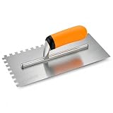 DEKO Llana Dentada de 280×130 mm, Separación de Dientes 8×8 mm, Mango Ergonómico Antideslizante, para Colocación en Paredes y Suelos, Alisado de Mortero Cementicio