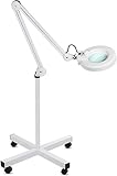 Lámpara LED lámpara de suelo estética lupa con iluminación cosmética 8 dioptrías aumento lupa brazo ajustable giratoria lámpara con ruedas, fluorescente salon Spa lectura Reparación Trabajo (GIRO)