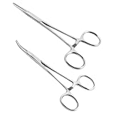 Ainiv 2 Piezas Alicates de Pesca, Cortapelos para Mascotas | Alicates de Acero Inoxidable, con Bloqueo, Largos para Pesca y Manualidades (Rectos y Curvos, 12,5 cm)