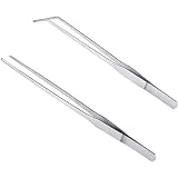MMOBIEL 2 Tenacillas/Pinzas Extra Largas de Acero Inoxidable 27cm/10.6 Pulgadas, Punta Recta/Curvada y Dentada para Paisajismo Acuático, Jardinería, Cocina, Electrónica