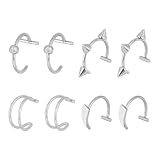 Mikovivi 4 Pares Falsos Piercing Labio, Anillo Labio Clip Funda Falsos Mordiscos Serpiente Colmillos Dientes Vampiro Joyería No Perforada (Tono Plata)