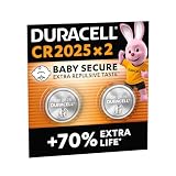 DURACELL 2025 Pilas de Botón de Litio (Paquete de 2) 3V, CR2025 | Hasta un 70% extra duración - Baby Secure - Para llaves de control remoto, relojes deportivos y gafas 3D - Embalaje seguro
