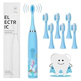 Vicloon Kids Cepillo de Dientes Eléctrico Recargable 4 Modos de Limpieza Cepillo Electrico Infantil para Niños 3-8 Cepillo de Dientes Sónico para Bebés con 6 Cabezales de Alto, Impermeable IPX6, Azul