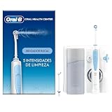 Oral-B Centro de Salud Bucal con Irrigador Dental, Blanco/Azul | 1 Cabezal Oxyjet y 1 Cabezal Water Jet, Irrigador Bucal con 5 Modos de Presión de Agua, Regalos Orginales