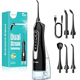 COSLUS C20 Irrigador Bucal Professional Depósito más de 300 ml, Negro | Portátil Irrigador bucal recargable para ortodoncia y encías sensibles, inalámbrico para viajes, uso familiar y