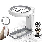 Lupa con luz Plegable con Soporte Lupa 10X‑30X 18 LED para Lectura | Para lectura, joyería, monedas y personas mayores Tres modos de luz LED, Uso manual o manos‑libres con soporte plegable.