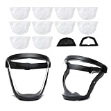 2 Artículos Protector facial completo, protector facial de seguridad con 10 piezas de filtro, Mascarilla protectora facial transparente antivaho con banda ajustable,equipo de protección de seguridad
