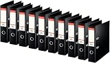 Esselte 320250 - Pack de 10 Archivadores de Palanca Standard, Negro, Lomo de 75 mm, A4, PP, 29 x 7,2 cm, 2 Agujeros, 10 Unidades, Capacidad para 550 Hojas, con Portaetiquetas Personalizable