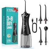 COSLUS C30 Irrigador Bucal Inalámbrico con Modo Personalizado, Negro | Depósito de 300 ml, 4 modos para el cuidado bucal familiar, inalámbrico para uso doméstico y de viaje