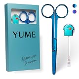 YUME Tijeras Enfermeria de Acero Inoxidable con Punta Roma Profesional + Llavero Retráctil de Regalo | Tijeras Mayo | Regalos Perfectos para Enfermeras | TCAE accesorios (color Azul)