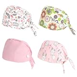 Zidoley Juego de 4 Gorros Quirófanos de Algodón Unisex – Gorro Quirófano de Tela para Hombres y Mujeres, Ajustable con Banda y Banda para el Sudor, Gorro Quirófano Reutilizable para Médicos