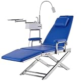 Sillón Dental Con Luz LED Sillón Dental Ajustable Plegable Portátil Con Escupidera Y Bandeja Respaldo Ajustable De 110° A 180° Material De Cuero PU 220 V(Blue)