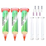 BORISCA 3 Piezas Flux para Soldar Estaño, 10 ml Flux Soldadura Electronica con 3 Empujado, Pasta de Soldadura sin Plomo de Jeringa, Punto de Fusión 138°C Pasta Soldar sin limpieza para BGA PCB SMD