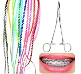 2BDENT Paquete de 20 cadenas de potencia coloridas (continuas) para aparatos ortopédicos, bandas elásticas de ortodoncia de 20 cm con alicates, cadenas de repuesto DIY para adolescentes y adultos