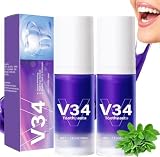 Purple Blanqueador dental V34,blanqueador dental morado V34,Blanqueamiento Dental Pasta de Dientes Morada,Pasta de Dientes Blanqueadora,Corrector de Color dientes,Teeth Whitening de Viaje (2PCS)