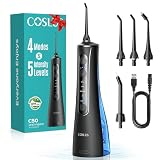 COSLUS Irrigador Dental Bucal Portatil: 4 Modos y 20 Presión - IPX7 Irrigador Bucal Inalámbrico para Salud Bucal Braces Encías Sensibles -Limpieza Dental de Viaje Hogar con 4 Boquillas -Negro Oscuro