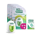 Hilo dental GUM TWISTED FLOSS | elimina placa entre los dientes y por debajo de la línea de las encías | hasta un 30% más de superficie cubierta | 3 x 1 unidad (con 1 muestra extra)