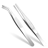 GEEHUA 2 pinzas curvas, pinzas rectas de acero inoxidable con punta plana y filo ondulado curvado, pinzas anguladas para electrónica, trabajo de laboratorio, animales acuáticos