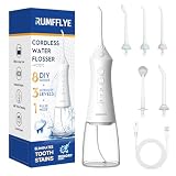 RUMFFLYE Irrigador Dental Portátil Irrigador Bucal Water Flosser 12 Modos | Oral Irrigadors Inalámbrico Limpieza Dental Profesional Réservoir 300ML IPX7 Impermeable Recargable Para Casa y de Viaje
