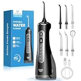 JTF Irrigador Bucal Eléctrico 300ML, 3+1 Modos Irrigador Dental, 6 Boquillas IPX7 Portatil Limpiador Dental para Ortodoncia/Encías Sensibles -Limpieza Dientes de Hogar Entusiastas Salud Ora(Negro)