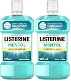 Listerine Enjuague Bucal, Mentol Sabor Suave, Sin Alcohol, Para uso Diario, Aliento Fresco Duradero, 500ml (Paquete de 2)