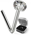 Monster Piercing Diente de Oro Blanco de 9 K Conjunto 2,5 MM Redonda Piedra de la CZ 22 Calibre L Curva Nariz Stud Piercing