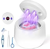 Limpiador Ultrasónico Dental con UV, Vankarr 45000Hz 25W Portátil Pod Dental para Férulas, Prótesis, Retenedores y Alineadores - 4 Lámparas UV-C, 200ml, Blanco