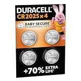 DURACELL 2025 Pilas de Botón de Litio (Paquete de 4) 3V, CR2025 | Hasta un 70% extra duración - Baby Secure - Para llaves de control remoto, relojes deportivos y gafas 3D - Embalaje seguro