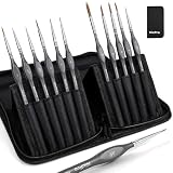 Nicpro 11 Piezas Pinceles de Pintura Miniatura Kolinsky Sable con Detalles Finos para Modelos, Acuarela, Aceite Acrílico, Cerámica, Cara, Ciudadela, Kit de Artista Fino con Soporte de Nailon