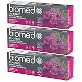 Pasta de dientes 98% natural Biomed Sensitive | Para la sensibilidad y el fortalecimiento del esmalte | Extracto de semilla de uva, apto para veganos, sin SLES 3x100 g (Pack de 3)