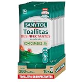 Sanytol - Toallitas Desinfectantes Multiusos Eucalipto Pack 10 x 30 Uds | Limpieza y Desinfección Fácil, Cómoda y Rápida, Sin Lejía, Sin Aclarado, Sin Bayeta, Apto todas las Superfices, Compostables