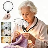 Lupa con Luz Recargable 5X, Lente Grande de 13 cm, 48 LED, 3 Modos de Uso: Mano, Sobremesa y Cuello, Luz Regulable, para Lectura, Manualidades y Personas Mayores