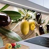 Panel Cocina Antisalpicaduras 300x60cm – Placa ABS Monolítica con Impresión Directa – Calidad Deluxe – Protector Decorativo – Diseños y Tamaños (Aceitunas negras y verdes)