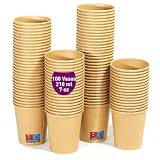 GoBeTree 100 Vasos Desechables de Cartón Kraft 210 ml para Café, Té y Agua | Vasos Cartón Kraft Resistentes y Antifugas para Café con Leche, Té, Chocolate y Agua en Oficina, Cafetería, Eventos y Casa