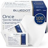 Blue Dot Paquete de 100 toallitas salinas estériles: sin alcohol, suaves e higiénicas: limpieza de heridas, toallitas para ojos, primeros auxilios, piercings, cuidado posterior de tatuajes, kits de