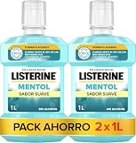 Listerine Mentol Enjuague Bucal Sin Alcohol Menta Suave, Pack de 2 x 1 L | Colutorio sin alcohol, Para un aliento fresco duradero, Protección completa para tu salud oral diaria, Para uso diario