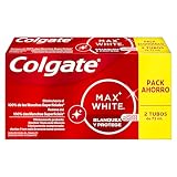 Colgate Max White Blanquea y Protege, Pasta de Dientes Blanqueante, 2x75ml | Dentífrico blanqueador, Dientes 1 tono más blancos en 1 semana, Elimina 100% manchas superficiales