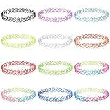 12 Piezas Collar Tatuaje Gargantilla, 90 Arco Iris Elástico Gargantilla | Colorido Tatuaje Collares Conjunto Lindo Flor Collares Estilo Años Collar para Mujeres Niñas